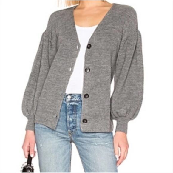 Lovers + Friends Grey Wool Blend Button Front Cardigan Balloon Sleeve Size S - Picture 1 of 7